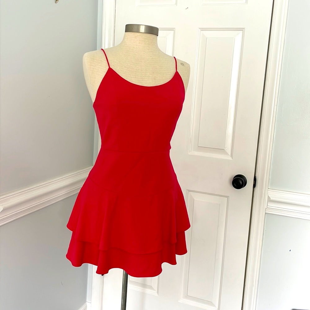 Alice + Olivia Red Tiered Mini Dress - Picture 2 of 12